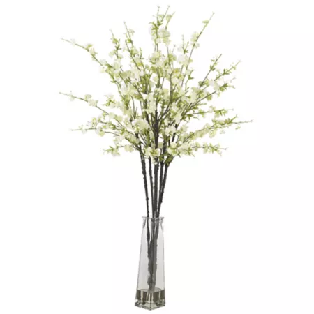 Nearly Natural 38 in Silk Flower Arrangement of White Cherry Blossoms with Vase Artificial Plants & Flowers