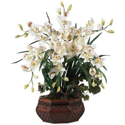 Nearly Natural 36 in. White Large Cymbidium Silk Flower Arrangement