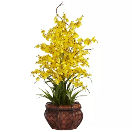 Nearly Natural 30 in Dancing Lady Yellow Silk Flower Arrangement Artificial Plants & Flowers