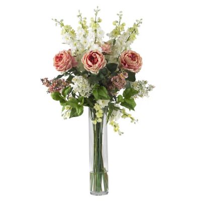 Nearly Natural 38 in. Pink Rose, Delphinium and Lilac Silk Flower Arrangement