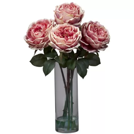 Nearly Natural 18 in Fancy Pink Silk Flower Arrangement with Cylinder Vase Artificial Plants & Flowers