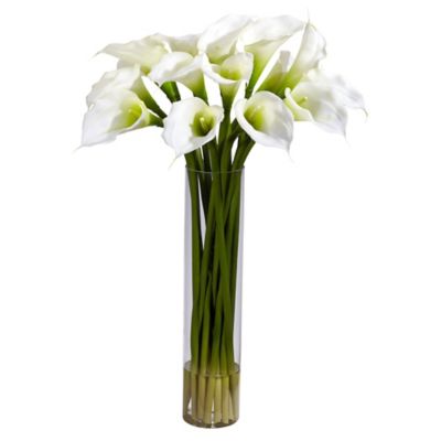 Nearly Natural Calla Lily Silk Flower Arrangement with Cylinder