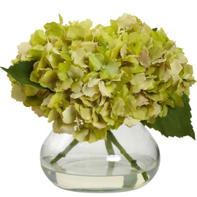 Nearly Natural 8.5 in. Green Artificial Blooming Hydrangea with Vase