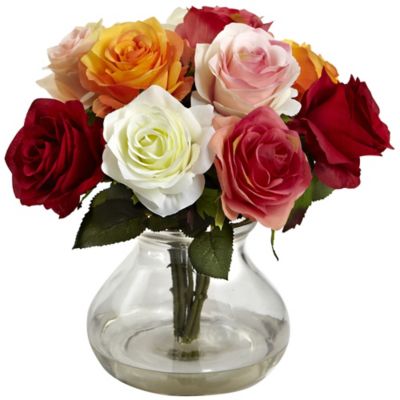 Nearly Natural 11 in. Assorted Colors Rose Arrangement with Vase