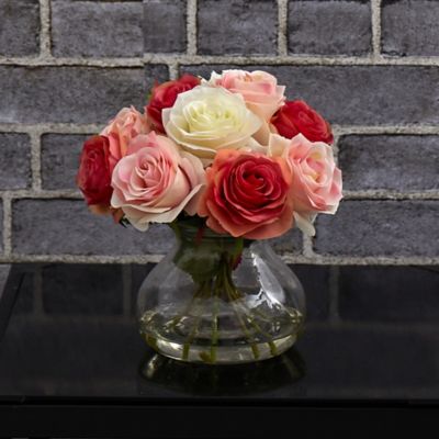 Image showing  11 in. Assorted Colors Rose Arrangement with Vase