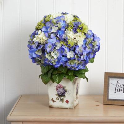 Image showing  11 in. Mixed Hydrangea Artificial Arrangement with Floral Planter