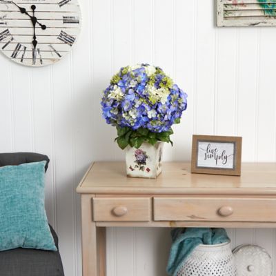 Image showing  11 in. Mixed Hydrangea Artificial Arrangement with Floral Planter