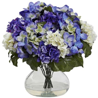 Nearly Natural 14.5 in. Blue/Purple Hydrangea with Large Vase