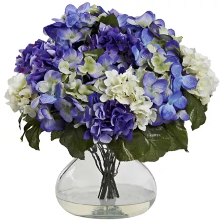 Nearly Natural 14.5" Blue/Purple Hydrangea with Large Vase Artificial Plants & Flowers