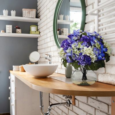 Image showing  14.5 in. Blue/Purple Hydrangea with Large Vase