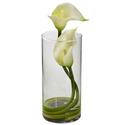 Image showing  10.5 in. Double Calla Lily with Cylinder Vase Set, 2 pc.