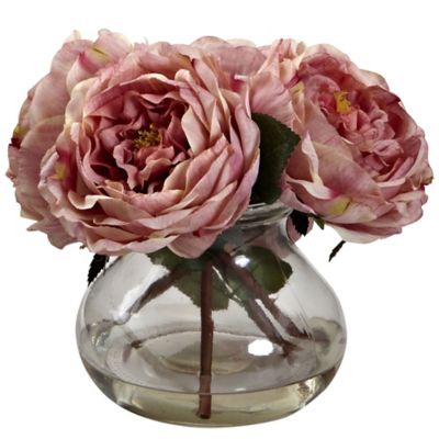 Nearly Natural 8 in. Pink Fancy Rose Silk Flower Arrangement with Vase