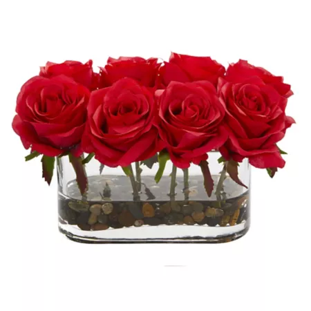 Nearly Natural 5.5 in Artificial Flower Arrangement in Red Blooms in Glass Vase Artificial Plants & Flowers