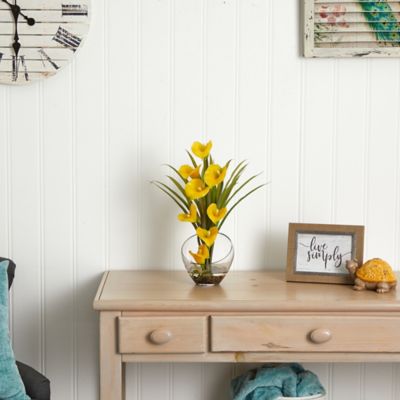Image showing  15.5 in. Yellow Calla Lily And Grass Artificial Arrangement in Vase