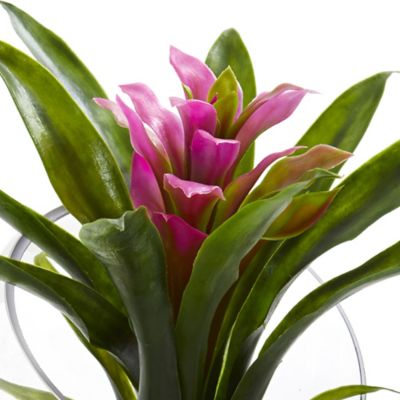 Image showing  8 in. Purple Tropical Bromeliad Artificial Arrangement in Angled Vase