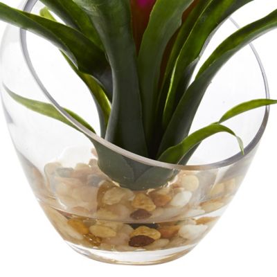 Image showing  8 in. Purple Tropical Bromeliad Artificial Arrangement in Angled Vase
