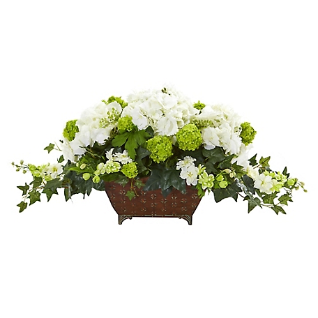Nearly Natural 15.5 in. White Hydrangea and Ivy Artificial Arrangement