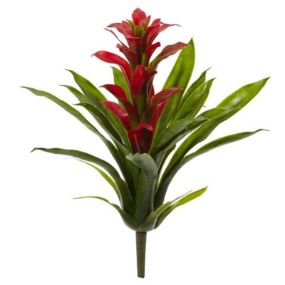 Nearly Natural 15 in. Red Bromeliad Artificial Flower Set, 4 pc.