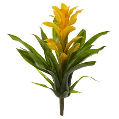 Nearly Natural 15 in. Yellow Bromeliad Artificial Flower Set, 4 pc.