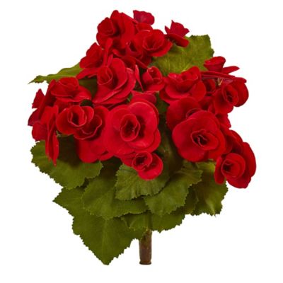 Nearly Natural 11 in. Red Begonia Bush Artificial Flower Set, 4 pc.