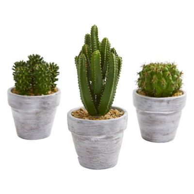 Nearly Natural 8 in. Cactus Artificial Plant Set, 3 pc.