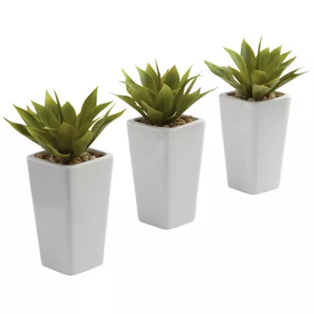 Nearly Natural 9 in Mini White Agave Plant in Planter Set 3 Pieces. Artificial Plants & Flowers