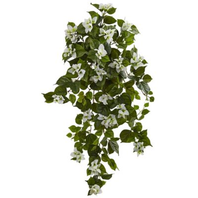 Nearly Natural 37 in. White Bougainvillea Hanging Artificial Plant Set, 2 pc.