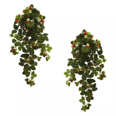 Nearly Natural 31 in Hanging strawberry bush with berry set 2 pieces. Artificial Plants & Flowers