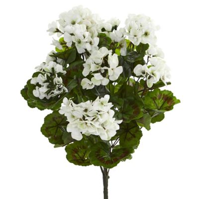 Nearly Natural 19 in. White UV-Resistant Indoor/Outdoor Artificial Geranium Bush Set, 3 pc.