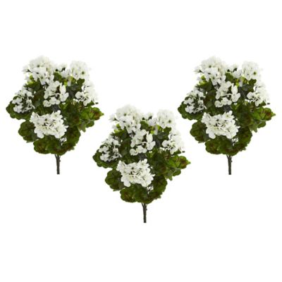 Image showing  19 in. White UV-Resistant Indoor/Outdoor Artificial Geranium Bush Set, 3 pc.
