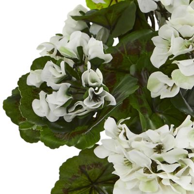 Image showing  19 in. White UV-Resistant Indoor/Outdoor Artificial Geranium Bush Set, 3 pc.