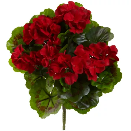 Nearly Natural 13 in 4 Piece UV Resistant Indoor/Outdoor Artificial Red Geranium Bush Set. Artificial Plants & Flowers