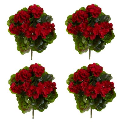 Image showing  13 in. Red UV-Resistant Indoor/Outdoor Artificial Geranium Bush Set, 4 pc.