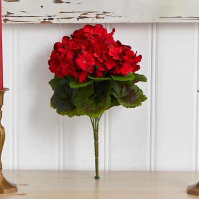 Image showing  13 in. Red UV-Resistant Indoor/Outdoor Artificial Geranium Bush Set, 4 pc.