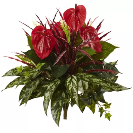 Nearly Natural 24" Artificial Mixed Anthurium Bush Set 2 Pieces. Artificial Plants & Flowers