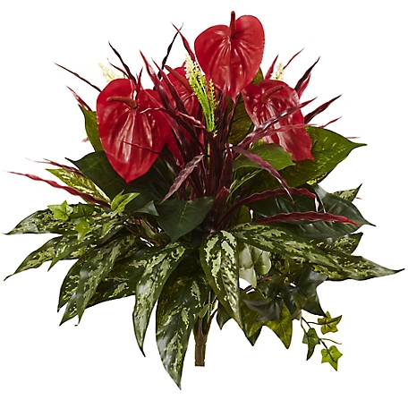 Nearly Natural 24 in. Mixed Anthurium Artificial Bush Set, 2 pc.