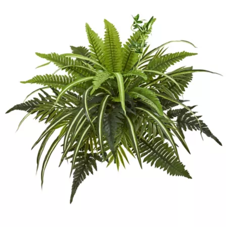 Nearly Natural 22 in Mixed Greenery and Fern Artificial Bush Plant Set 3 Pieces. Artificial Plants & Flowers