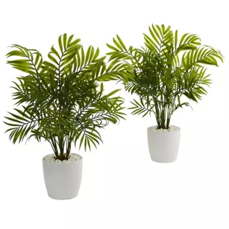 Nearly Natural Artificial Palm Tree Plant Set in 19.5" White Pot 2 Pieces Artificial Plants & Flowers