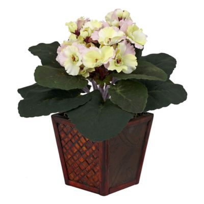 Image showing  10 in. African Violet Silk Plant Set in Vase, 2 pc.
