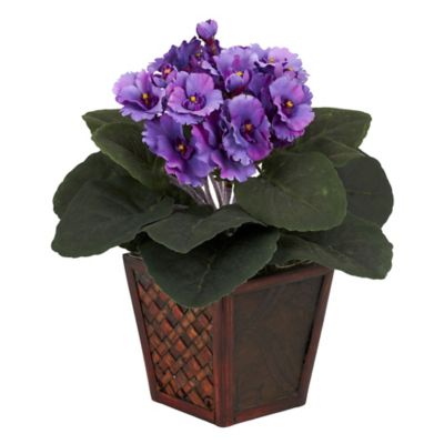 Image showing  10 in. African Violet Silk Plant Set in Vase, 2 pc.