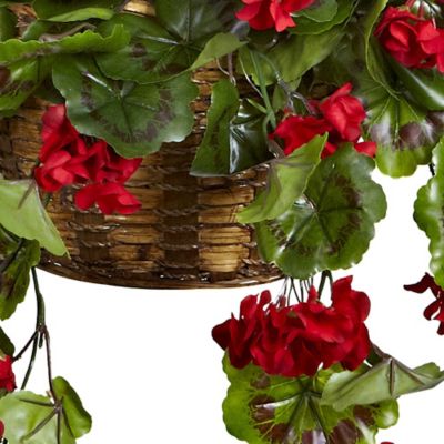 Image showing  Artificial Indoor/Outdoor UV-Resistant Geranium Hanging Basket