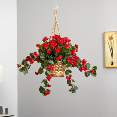 Image showing  Artificial Indoor/Outdoor UV-Resistant Geranium Hanging Basket