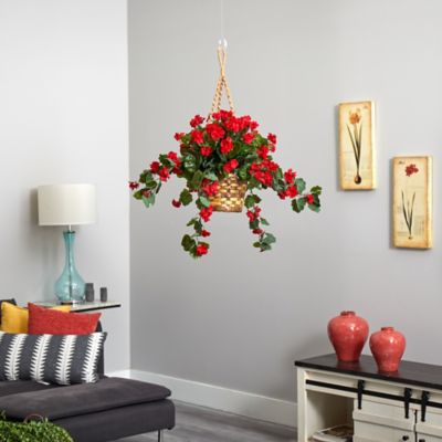 Image showing  Artificial Indoor/Outdoor UV-Resistant Geranium Hanging Basket