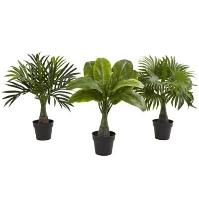 Nearly Natural Artificial Areca, Fountain and Banana Palm Tree Set, 3 pc.