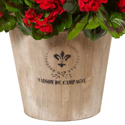 Image showing 1 th Nearly Natural 22 in. Red UV-Resistant Indoor/Outdoor Geranium Silk Flowering Plant in Farmhouse Planter