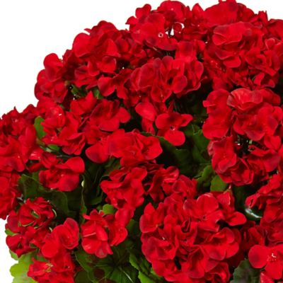 Image showing 2 th Nearly Natural 22 in. Red UV-Resistant Indoor/Outdoor Geranium Silk Flowering Plant in Farmhouse Planter