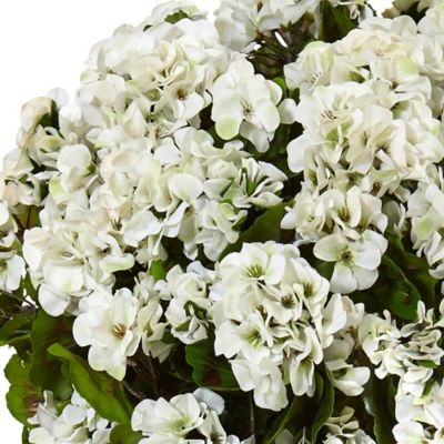Image showing  22 in. White UV-Resistant Indoor/Outdoor Geranium Silk Flowering Plant in Farmhouse Planter