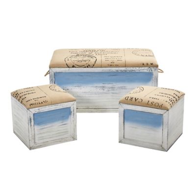 Nearly Natural Ocean Breeze Storage Boxes, Bench and Seating Set (Set of 3), 7036-S3