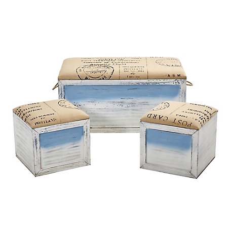 Nearly Natural Ocean Breeze Storage Boxes, Bench and Seating Set (Set of 3), 7036-S3