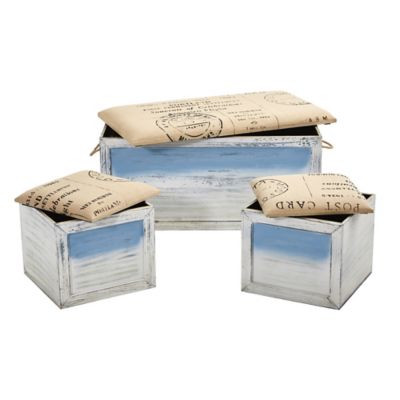 Image showing  Ocean Breeze Storage Boxes, Bench and Seating Set (Set of 3), 7036-S3